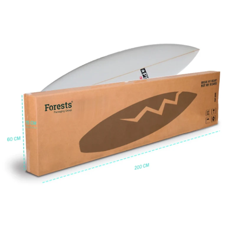 Custom Colorful Plain Kraft Long Size Corrugated Carton Surfboard Packing Cardboard Boxes for Packaging
