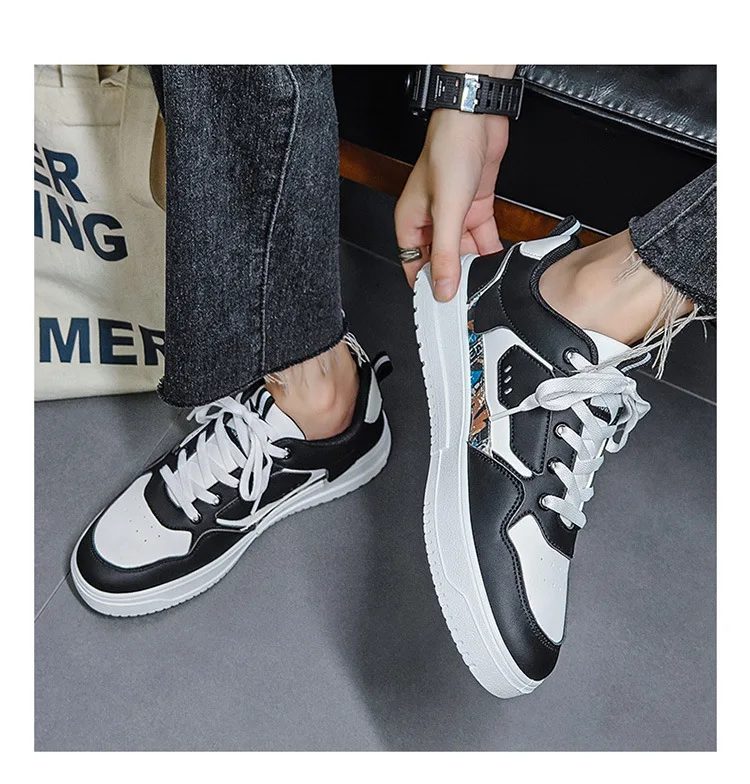 Men's Leather Board Shoes Fashion Young Students Small White Low Top Sports Casual Men's Shoes