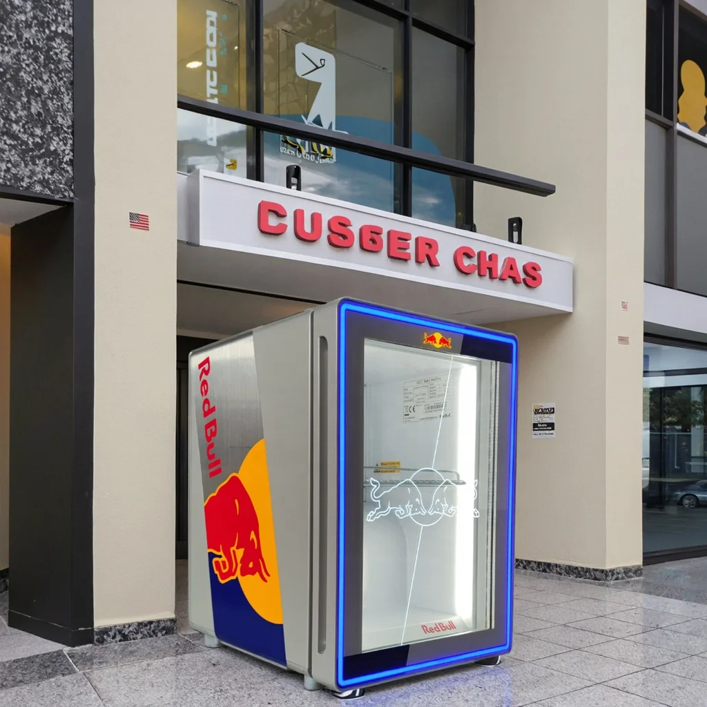 Vintage Redbull Fridge - Glass Door Beverage Cooler with