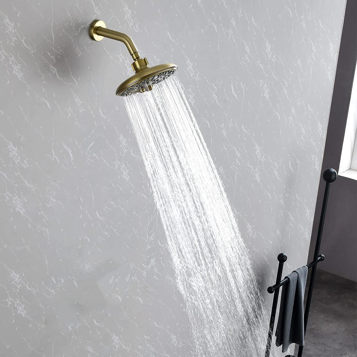 6 Spray Brushed Gold 8 Inch Showerhead Luxury Adjustable 6 Setting Mode ...