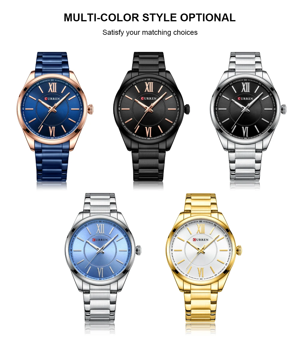 CURREN 8423 Simple Business Quartz Watches Gold Colour Classic Stainless Steel Wristwatches with Luminous Hands Male Clock