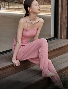 Wholesale Women Active Sports Yoga One-piece Suit Backless Stomping Yoga Suit Fitness Adult Dance Exercise Pink Jumpsuit