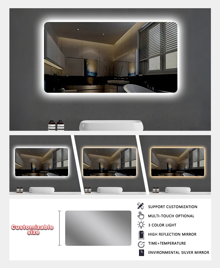 product hot selling rectangle intelligent fogless backlit led bathroom mirror frameless makeup smart mirror with led light-4