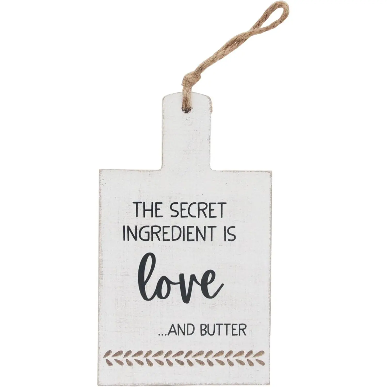 The Secret Ingredient is Love and Butter Warming Quote Wall Decor with Rope Hanger, Rustic Wall Hanging Sign, Wooden Wall Art Si