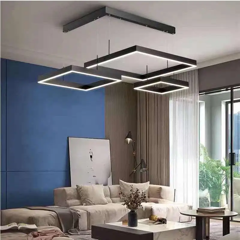 Nordic Contemporary Pendant Lighting Modern Rectangle LED Chandelier Big Pendant Light
