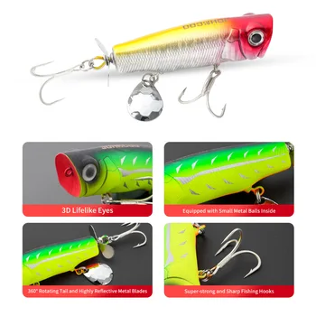 CHEERY 8cm 14g Long Cast Floating Popper Hard Lure with Twin Propellers, Freshwater Saltwater Bait for Bass Topmouth Culter – Popper – view 5