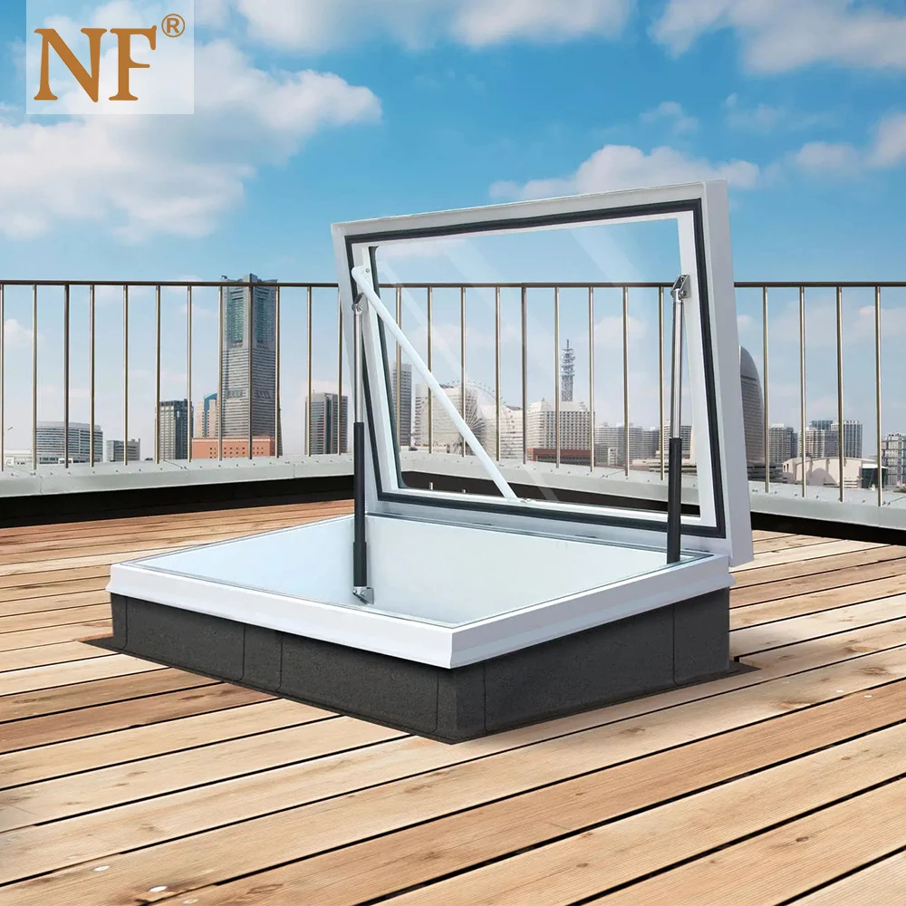 Modern Auto Skylighting Double Glazed House Windows Electric Motorized Skylight Aluminum Alloy Frame Swing Open Style Louver