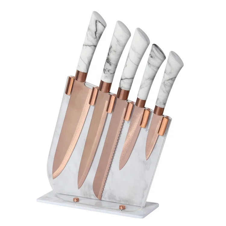 in Kitchen Knives with Rose Gold Plating Laserengraving Stainless Steel  with Knife Block Knife Sets