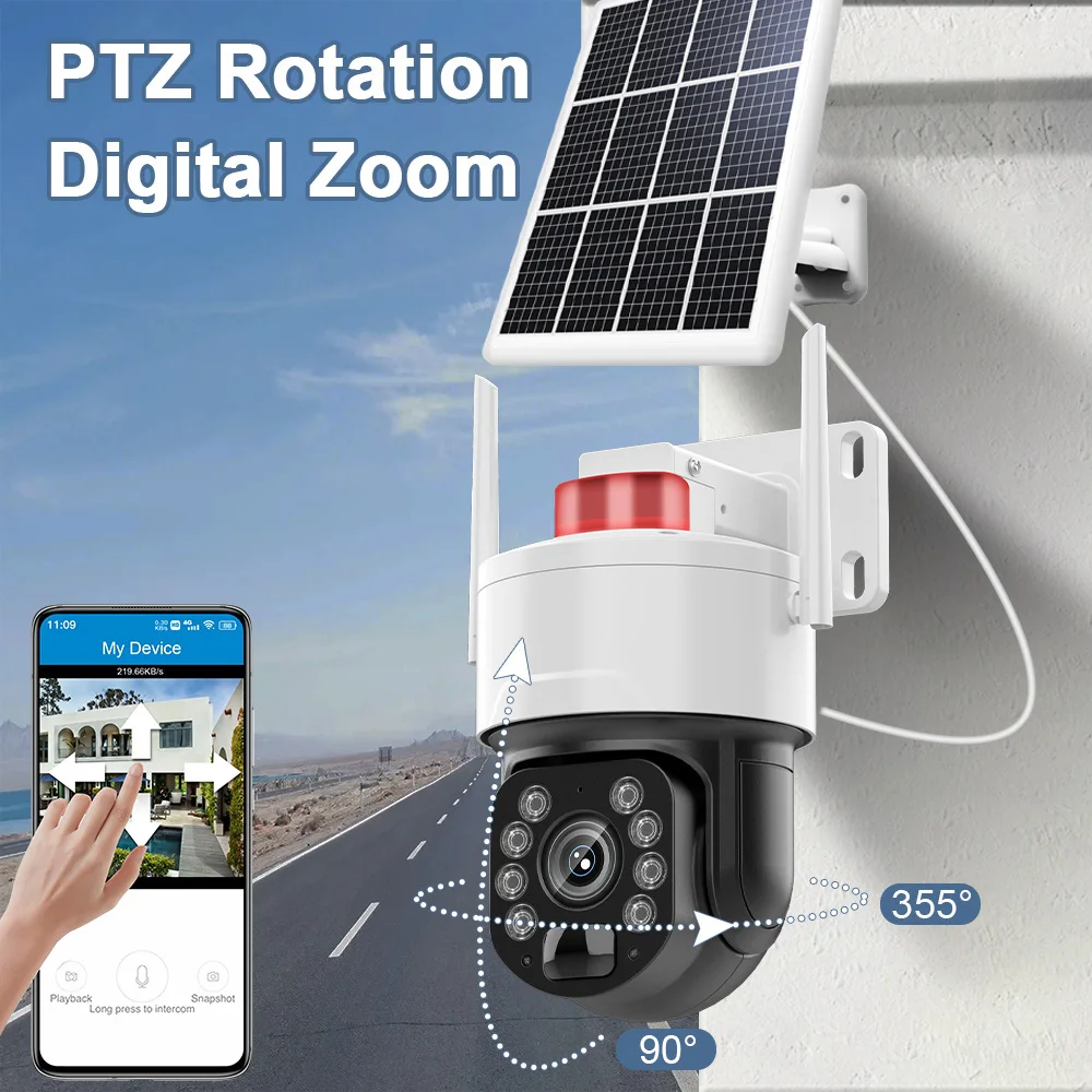 8W Solar Panel 5MP Tuya 4G SEA Band 30X Optical Zoom Auto Patrol IP66 15000mAh Rechargeable Battery PTZ Surveillance Camera 11