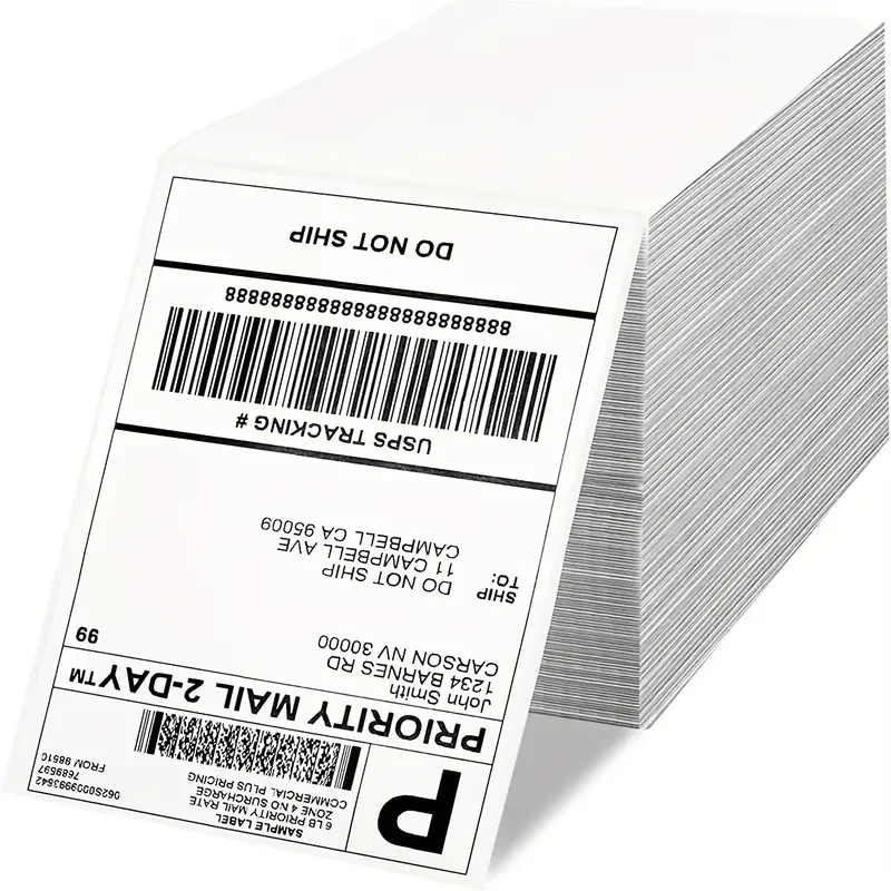 High Visibility Thermal Adhesive Waterproof Recyclable Paper Stickers 100*150 mm Thermal Labels for Shipping Packaging