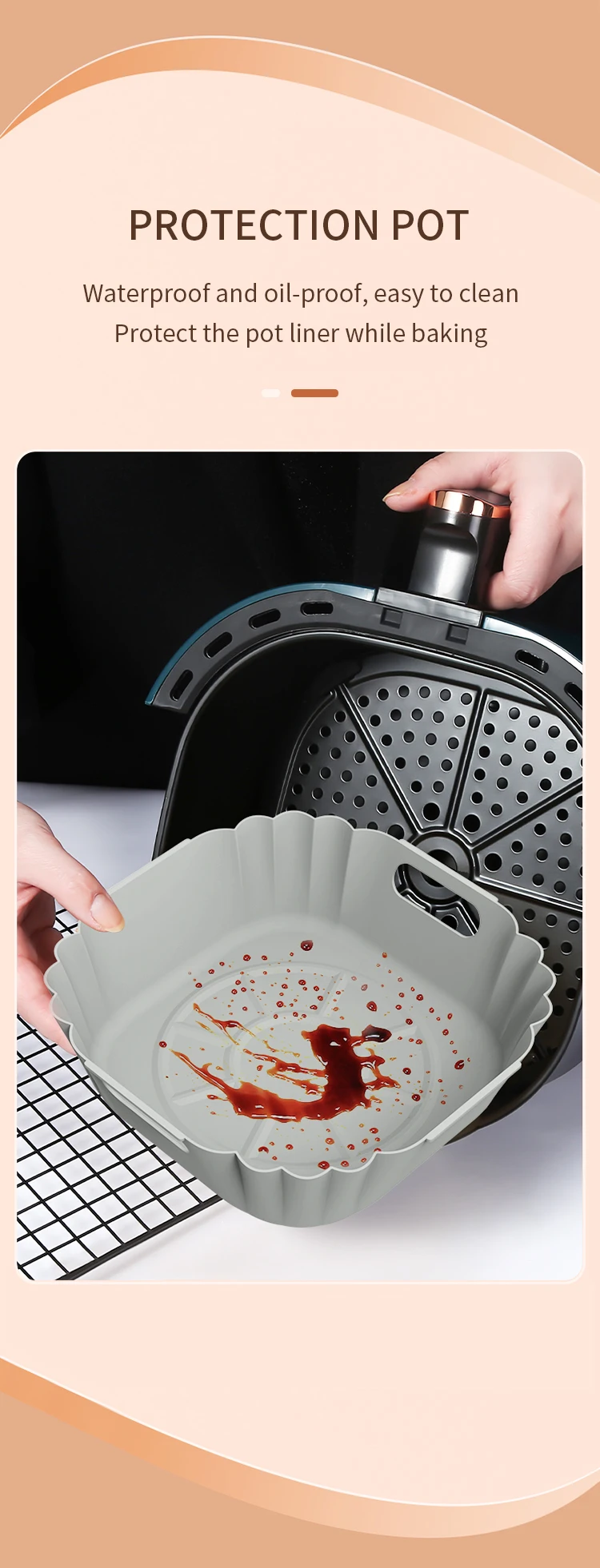 Reusable Food Safe Air Fryer Silicone Pot 8 Inch 16 Cm Basket Liners