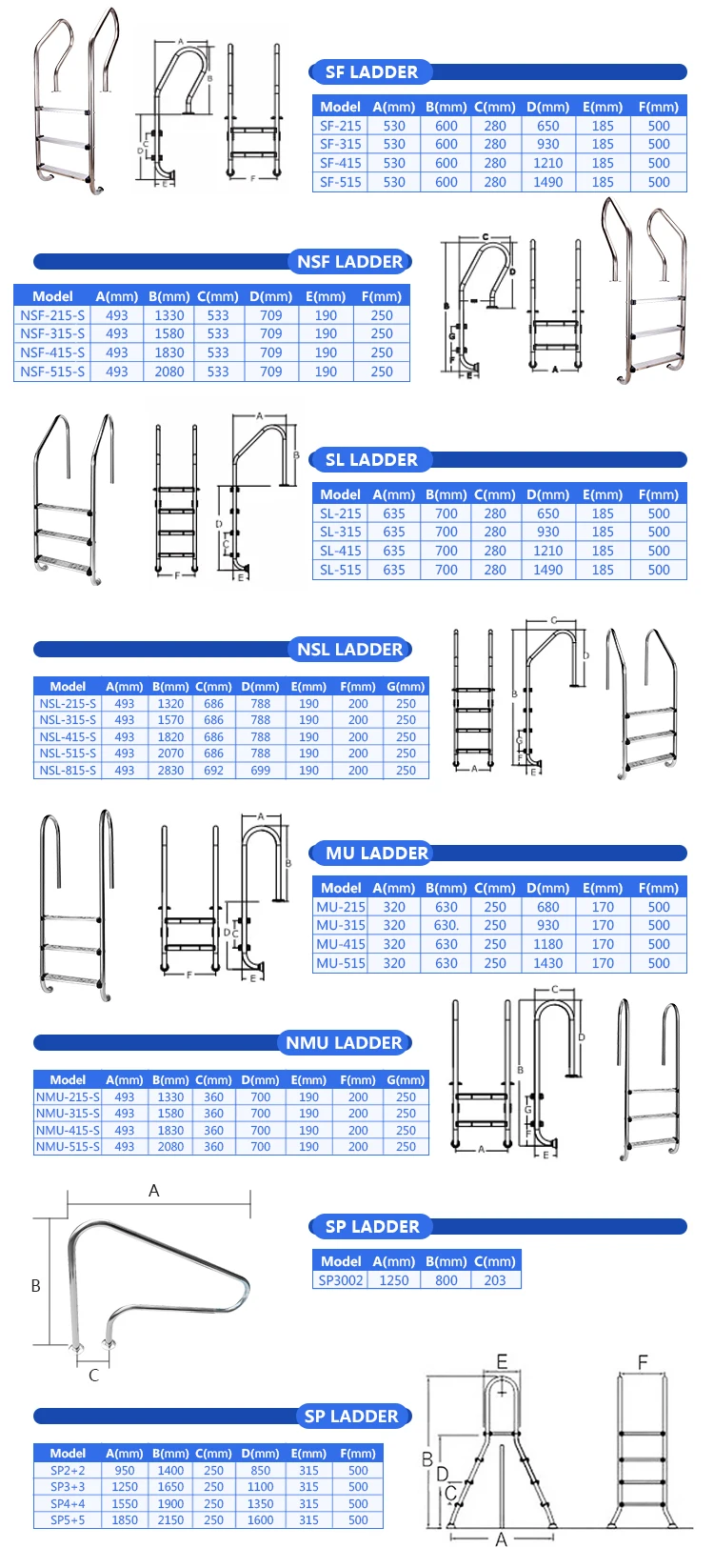 Factory Price Stainless Steel Swimming Pool Ladders Steps Non Slip With