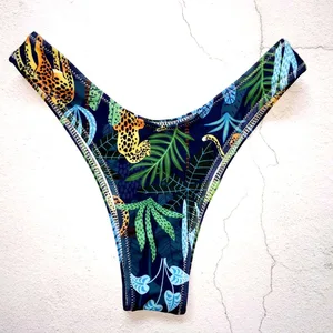 New European American Women's Brazilian Bikini Sexy V-String Swim Bottoms Leopard Digital Print 2-Piece Set Hot Stock