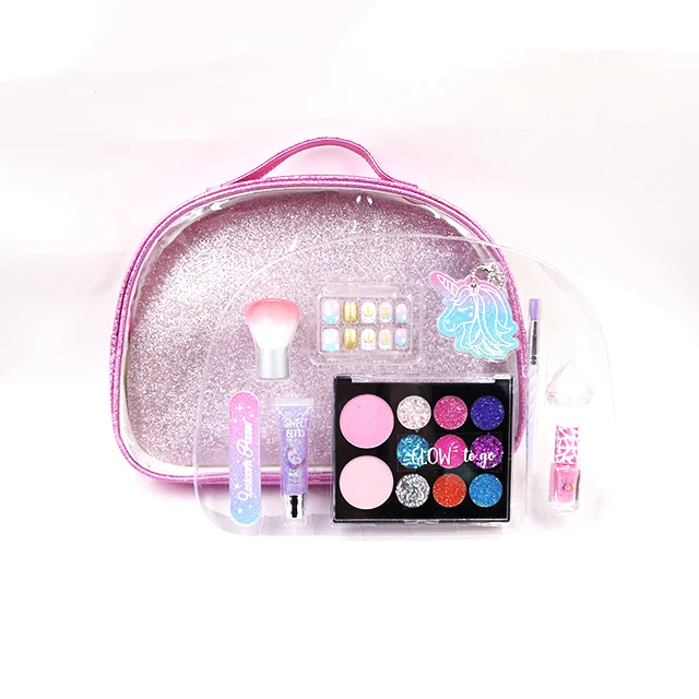 Furry and cute teenager children cosmetics real makeup glitter makeup bag set