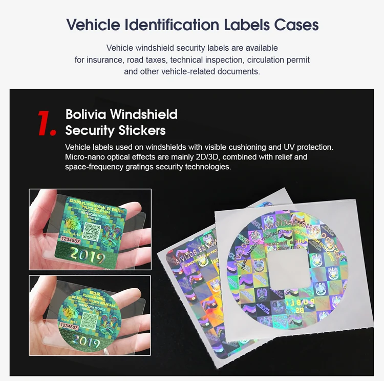 Holographic Windshield Labels With Rfid Chip,Custom Size Vehicle Identification Tags Buy