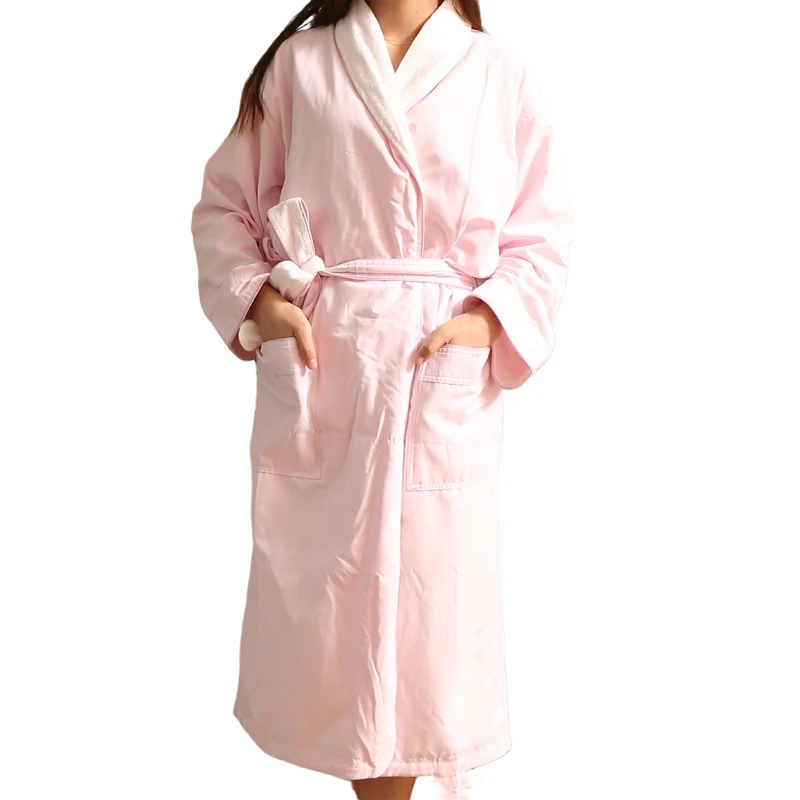 Wholesale Hotel Spa Robe Luxury Dark Blue Terry Lined Microfiber Shawl Collar 100% Cotton Bathrobe Women Men Sleepwear Adults