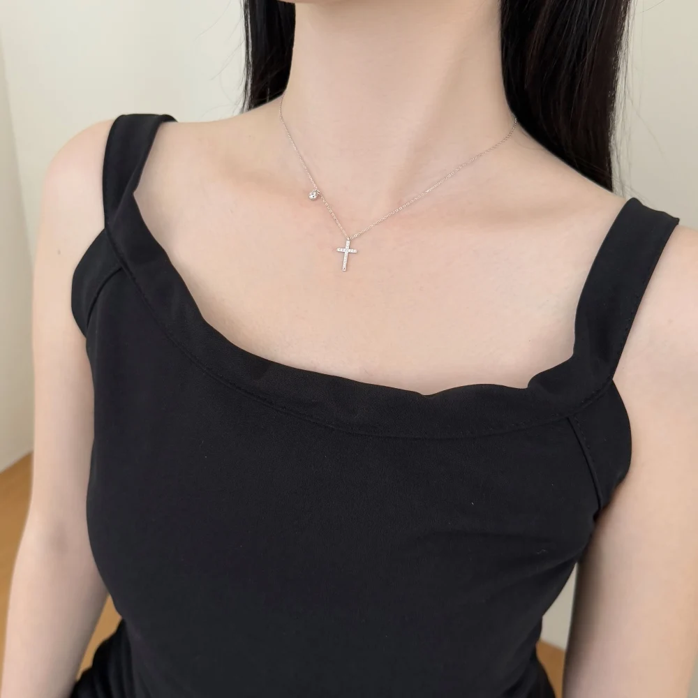 KAKODIY 5A CZ Cross Necklace Faith Pendant Rhodium 18K Gold Plated Delicate Chain Simple Small God Lord Prayer Religious Jewelry detail 6
