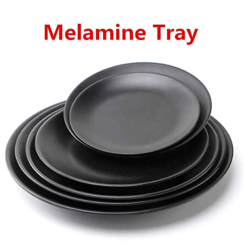 BHL0056 Melamine Round Black Plastic Tray Dinner