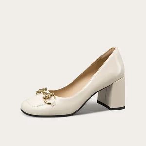 Custom Lady Pumps Top Grade Quality Luxury White High Heels Sandals with Evergreen Style Square Buckle