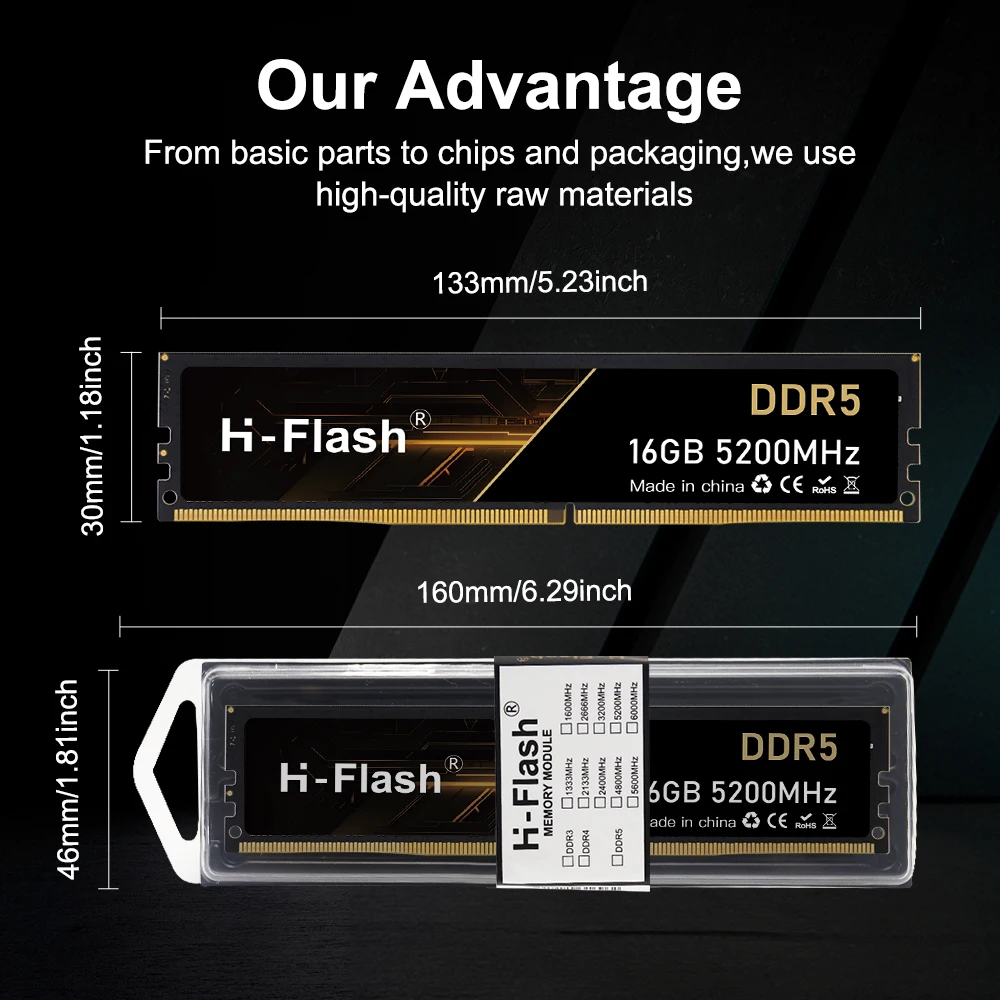 H-Flash High Quality DDR5 RAM Memory 16GB 4800MHz 5200MHz 6000MHz