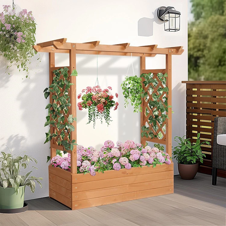 WDF Customize Rectangle Wholesale Elevated Outdoor Wooden Garden Planting Planter Boxes Flower Bed Raised Garden Beds