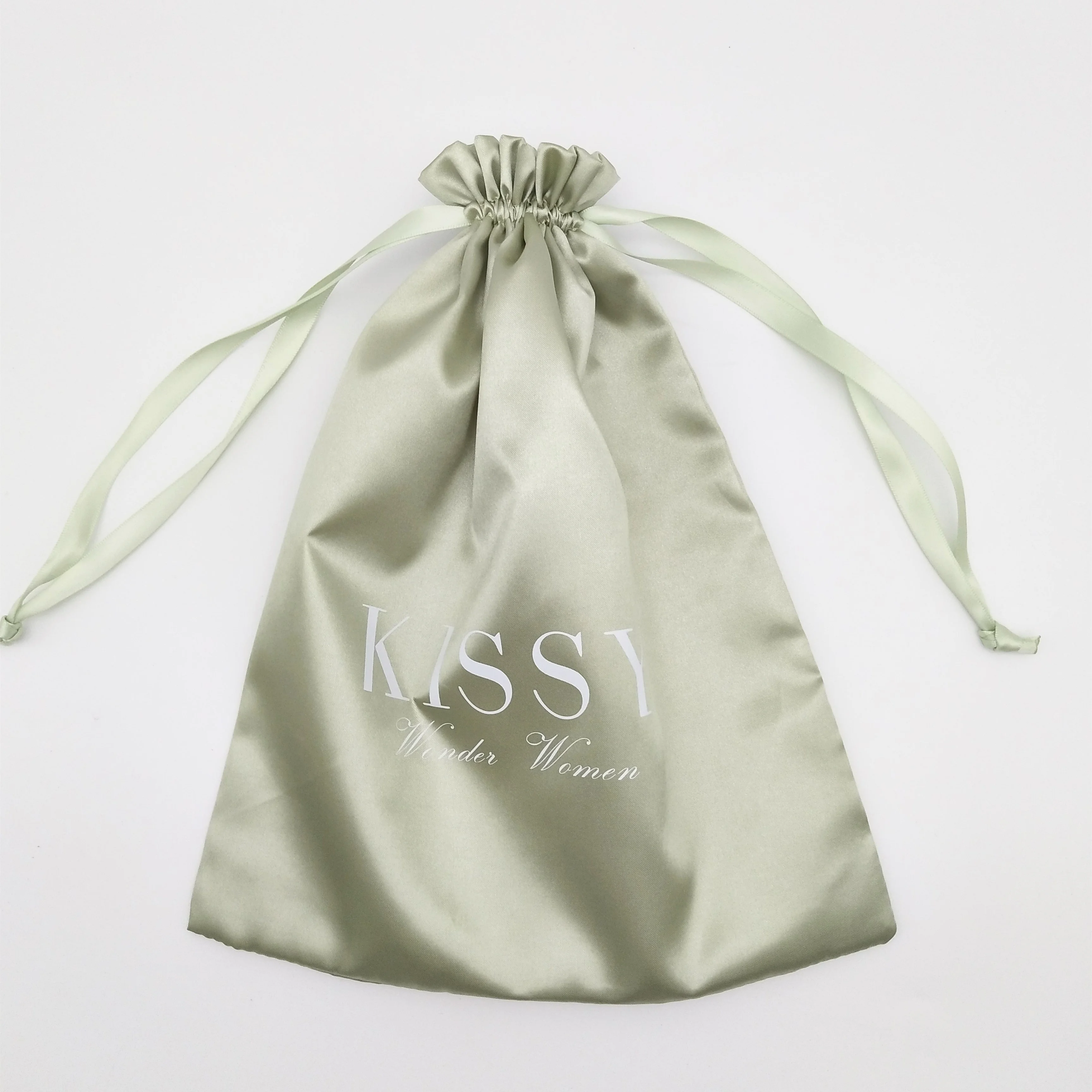 Custom Logo Hair Extensions Satin Drawstring Satin Pouch Bag for Gift Drawstring Bag for Clothing Handbag Packing Recyclable