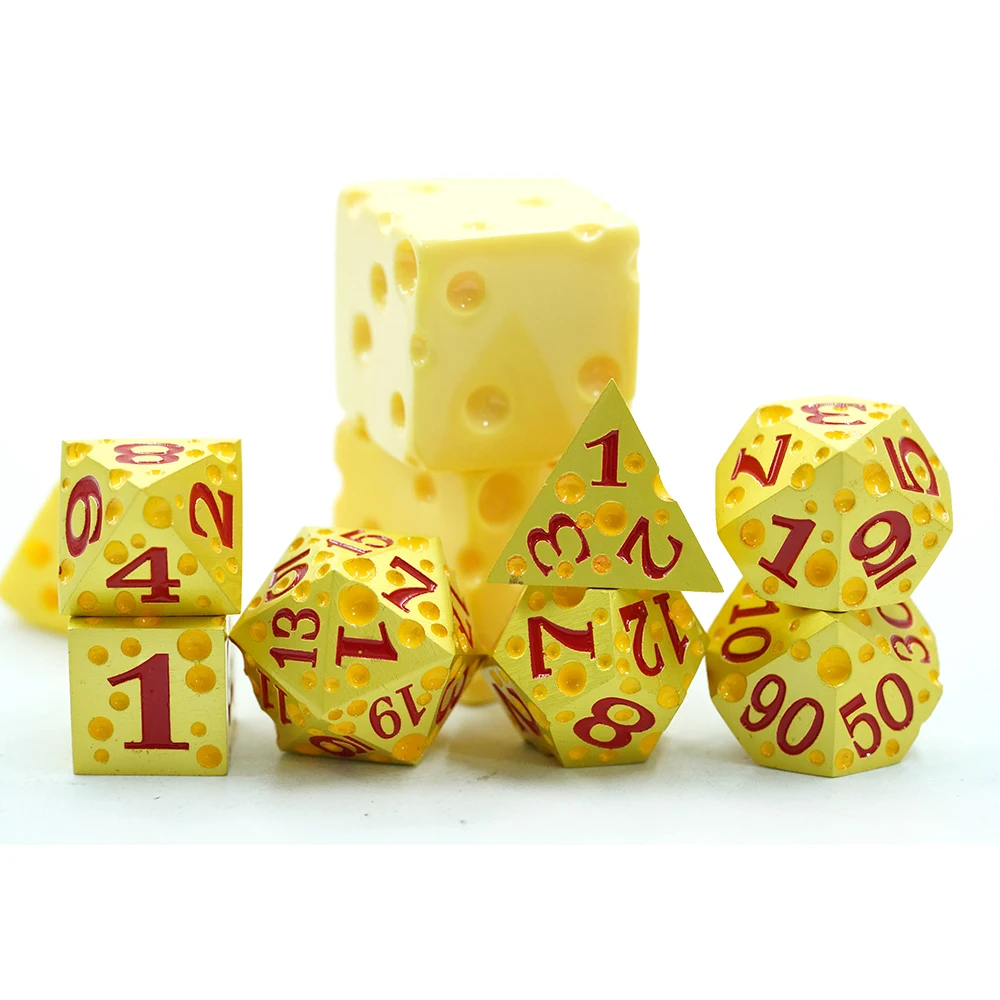 Gold Cheese Polyhedral Metal Dice Set With Red Number Custom Logo 6 Sided 20 Sided for Board Games