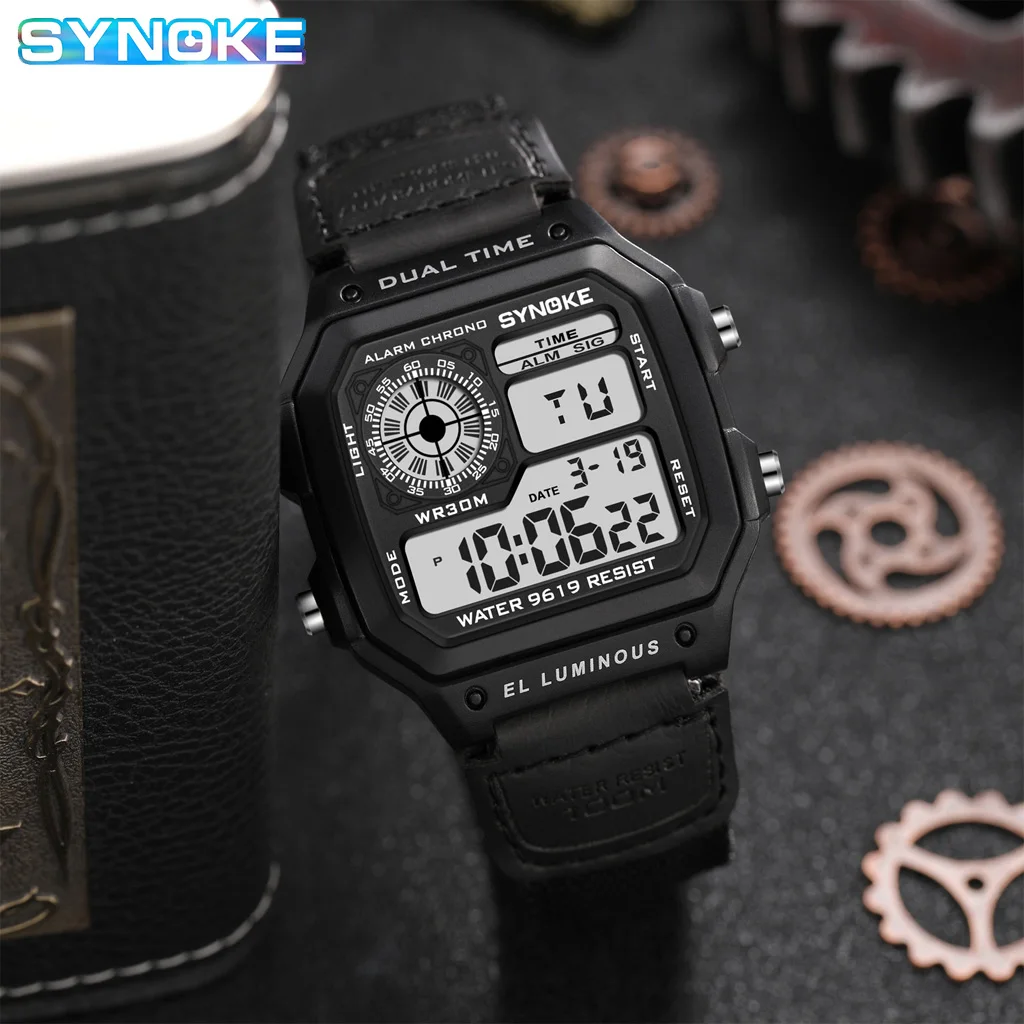 SYNOKE 9619高級メンズデジタル時計スタイリッシュなキャンバス