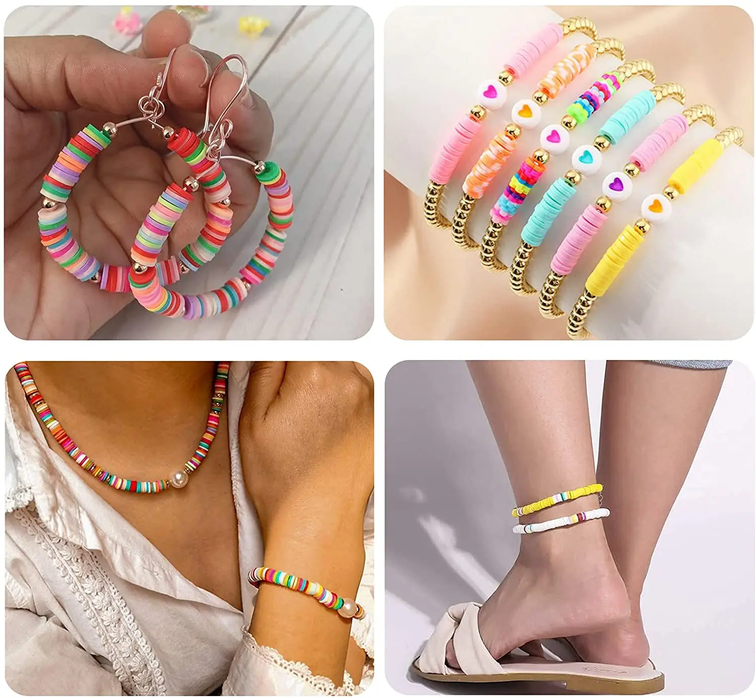 4000pcs Perles d'argile pour bijoux Bracelet Kit de fabrication 6mm 24  couleurs polymère plat
