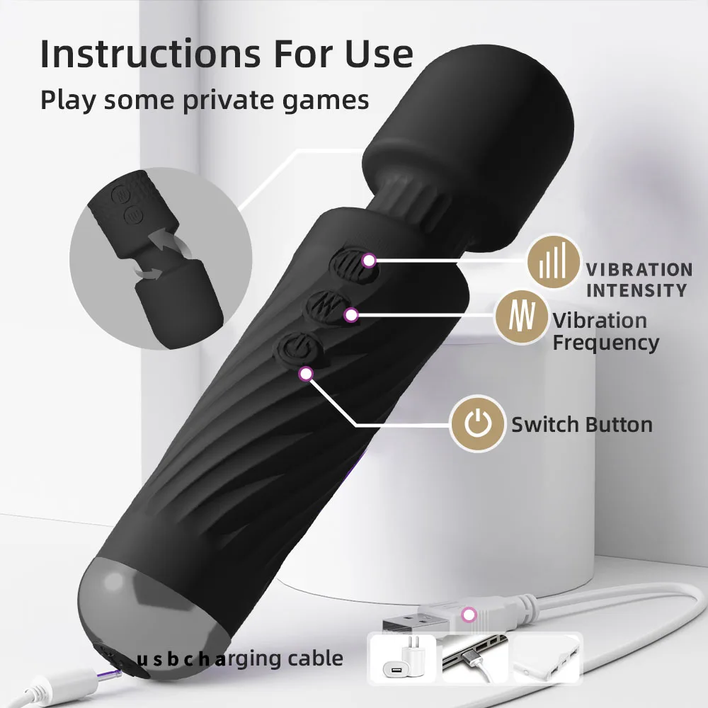 Rechargeable Handheld Wand Vibrator - 20 Frequency Personal Massager for  Women | Waterproof & USB Powered Clitoral Massager