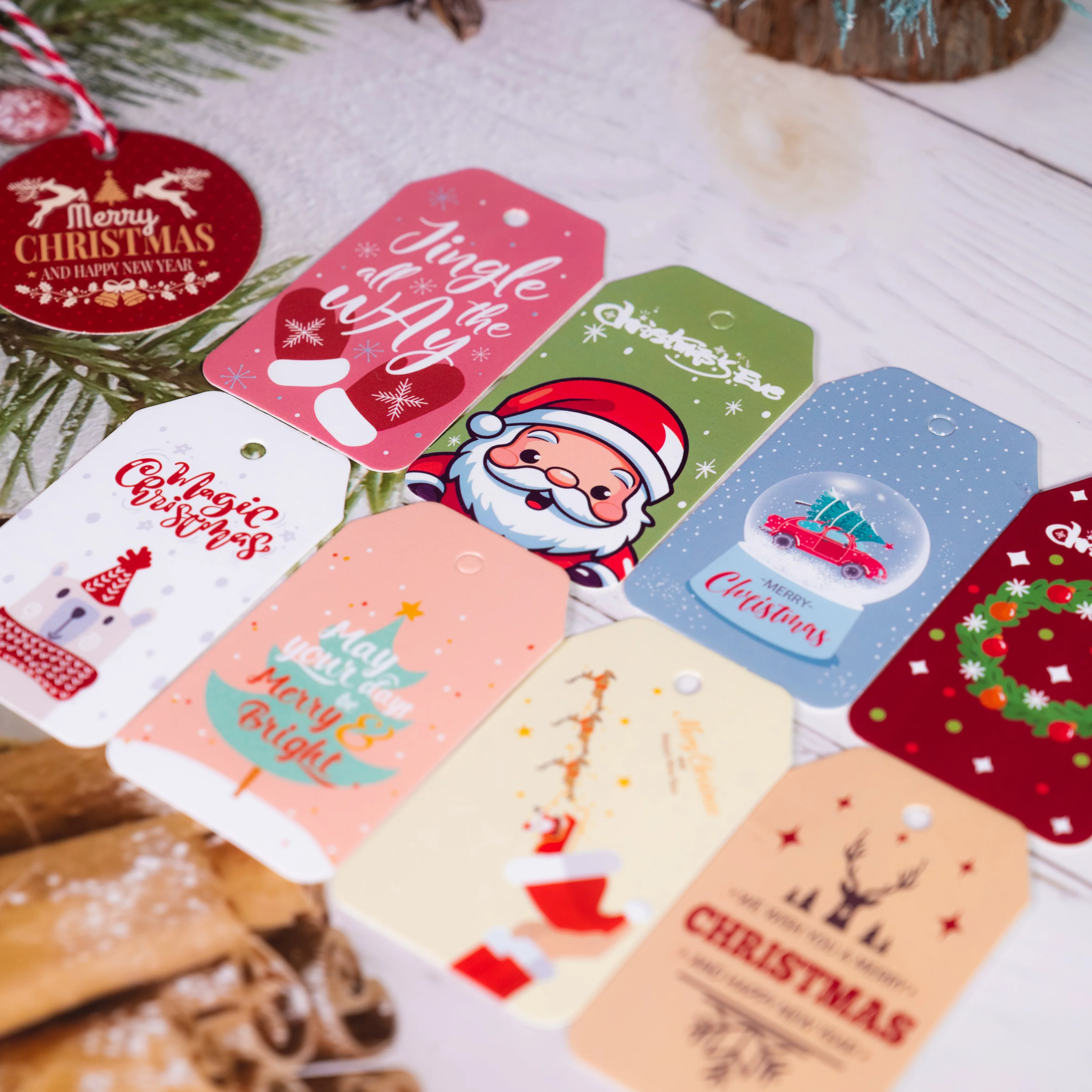 product custom logo shaped santa claus christmas day tree gifting paper boxes hang tag with rope for gift boxes-7