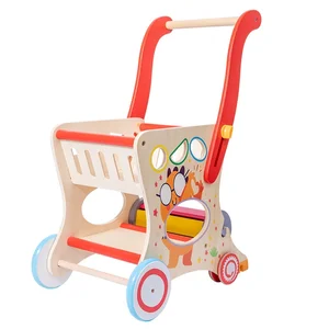 Multi-functional Shopping Cart Baby Walker with Wheels Toys Wooden Educational Stroller Activity Walker Hand-Pushed Toy for Kids