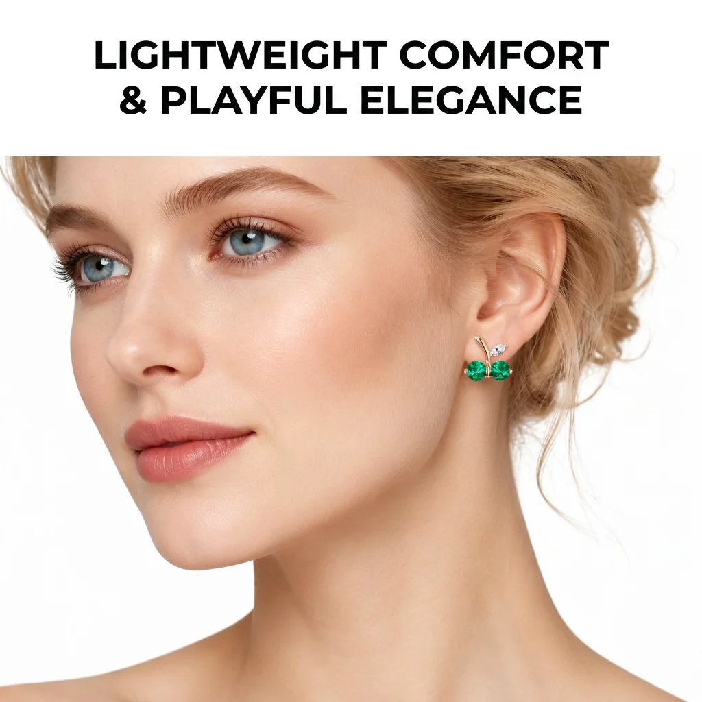 Rose Gold Cherry Stud Earrings with Marquise Clear Stone Luxury Silver Jewelry for Wedding Engagement Anniversary Gift
