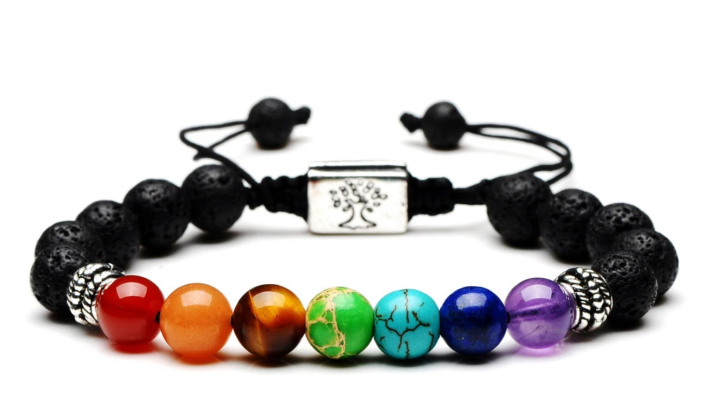 Chakra Stone Bracelet For Women & Men - 7 Chakra Beads, Black Lava Rock, Adjustable Yoga Bracelet - View #10