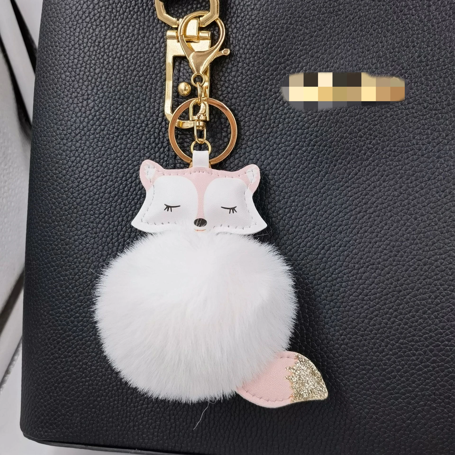 Wholesale Animal Pom Pom Keychain Cute Fluffy Key Rings Fox Head