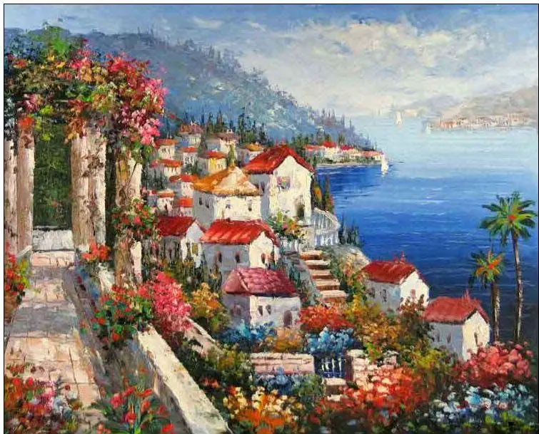 Beautiful Mediterranean Sea Painting for Hotel Wall Decoration Art