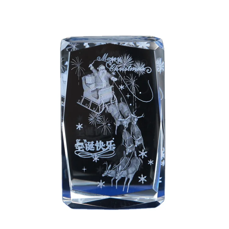 customize merry christmas tree 3d laser engraving crystal glass gift