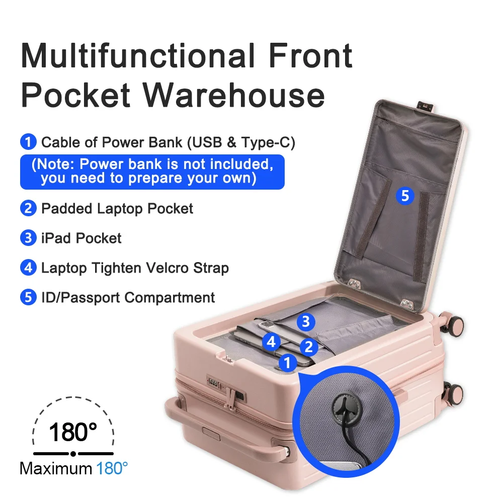Factory Direct Sale Multi-function Trolley Case Front Hook and Cup Holder  Suitcase Wheel Trolley Travel Luggage
