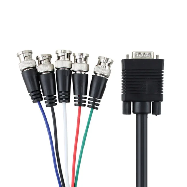 15 FT VGA To RGBHV Breakout Cable - HD15 Male To 5 BNC Male For Professional AV