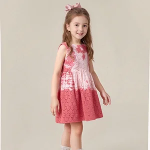 Wholesale ODM Solid Kids Clothes Plant Dye Natural Dye Sleeveless Lace Hollow Back Dress for Girls