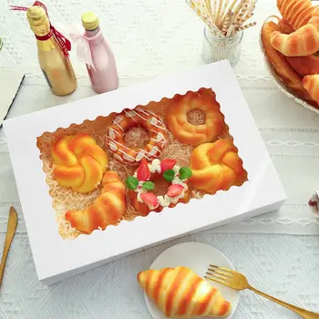 China Factory Food-Grade Cookie Paper Boxes with Window Disposable Cake Boxes Donuts Box for Bakery
