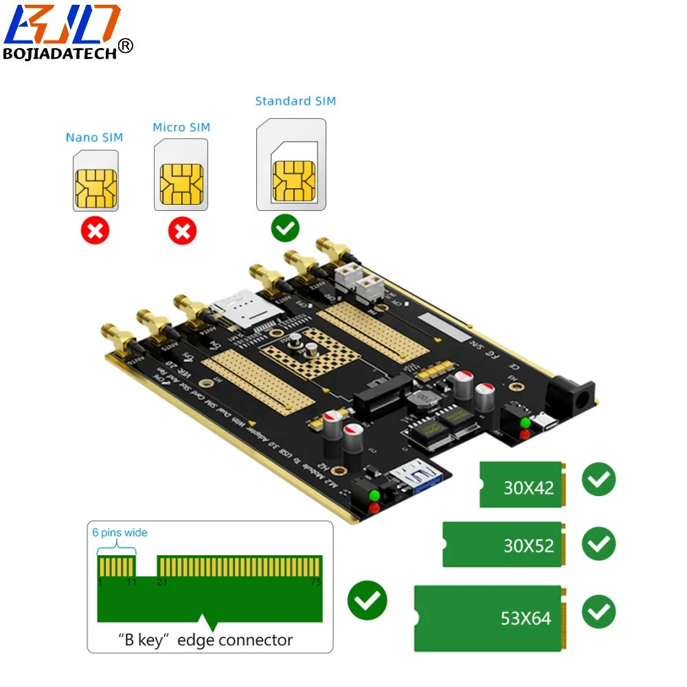 Adaptateur M2 B Key miniPCIe pour module M.2 NGFF 3G 4G 5G LTE GPS sur
