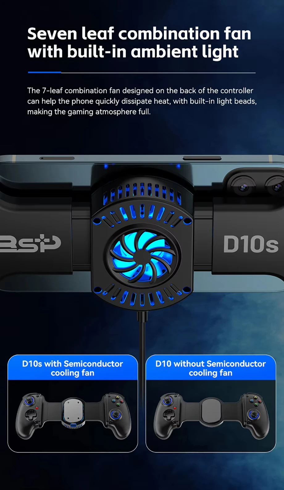 A BSP D10 D10S Juego de enfriamiento de estiramiento Controlador Android IOS para SWITCH Tablet P3 P4 Gamepad Streaming