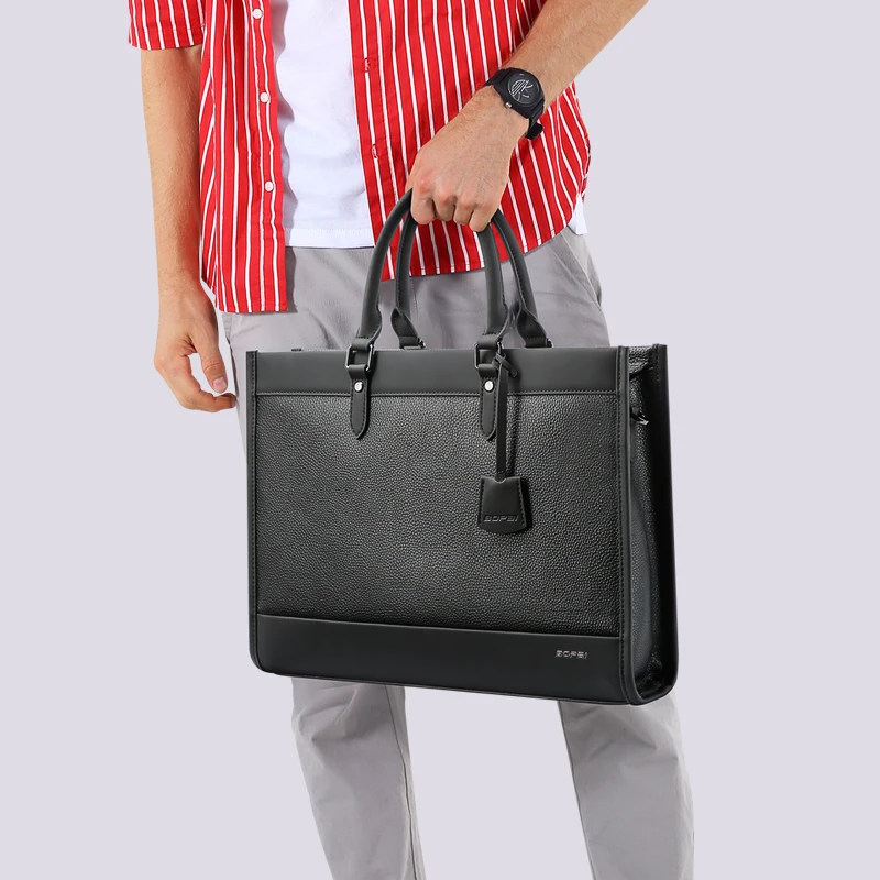 New Design Custom Office Laptop Bag 15.6 Inch Lightweight Men Documents Genuine Leather Briefcase