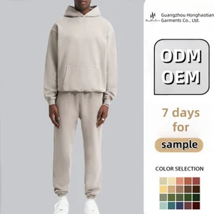 Custom High Quality Distressed French Terry Tracksuits for Men Puff Printing Streetwear Cotton Customized Sweatpants Hoodie Sets