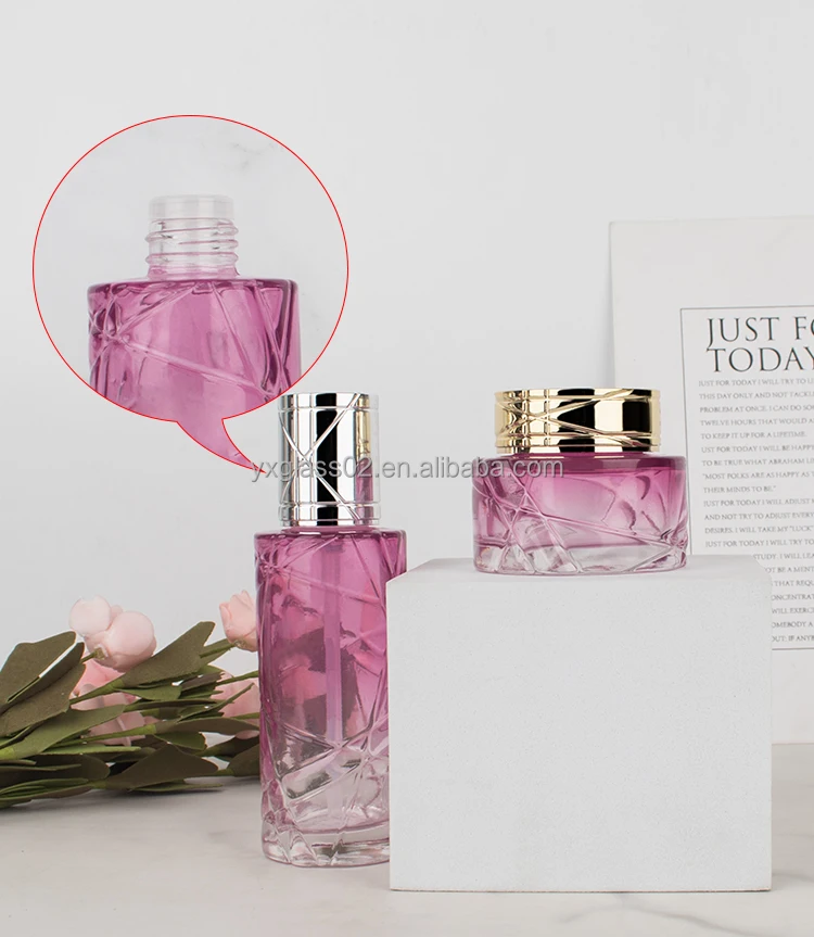 Luxury Unique design cosmetic glass bottle set irregularity shape glass jar bottle Skincare cosmetic packaging suit container details