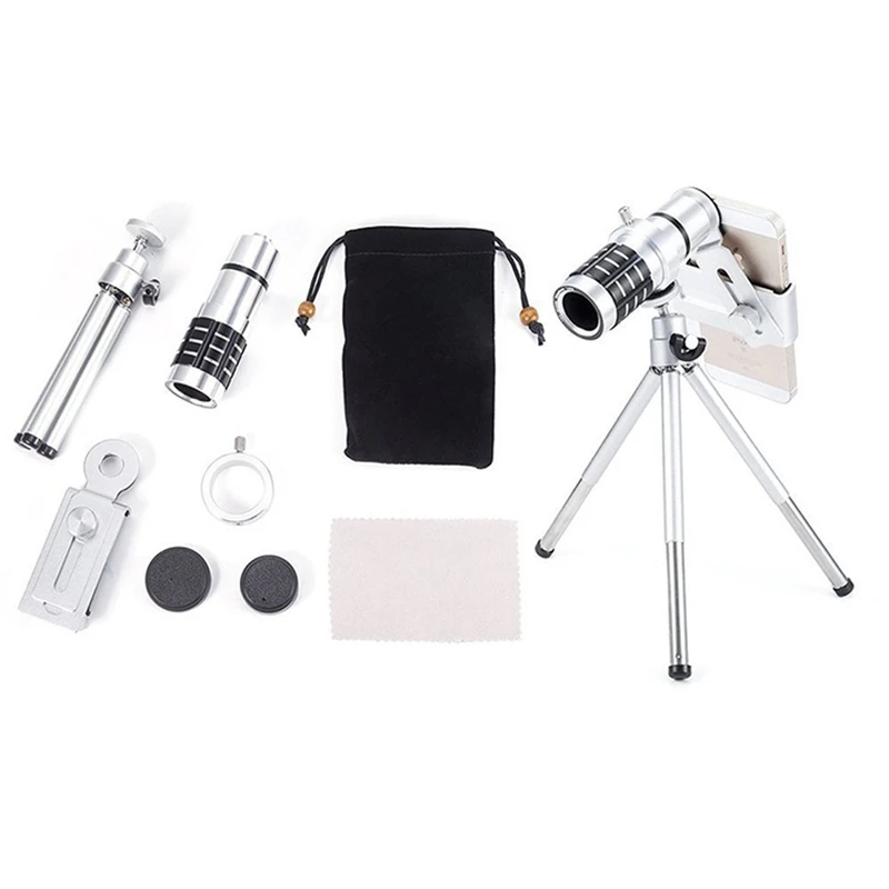 Adjustable Zoom Optical Lens 12x Single Binoculars Clip-on Phone Lens Kit Universal Mobile Phone Monocular