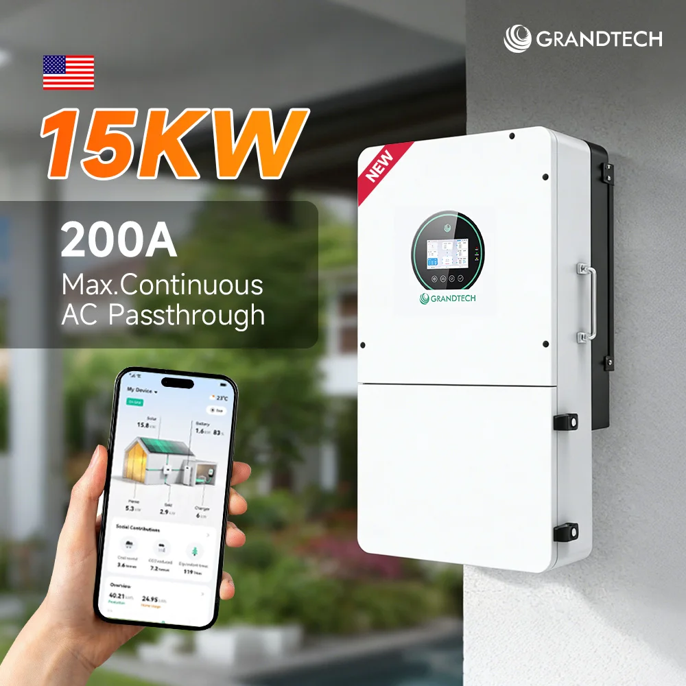 Американска верзија на Grandtech инвертор со разделена фаза за хибридни соларни системи, 10 kW, 12 kW, 15 kW, 16 kW и 18 kW, DC во AC фотоволтаичен инвертор за домаќинства