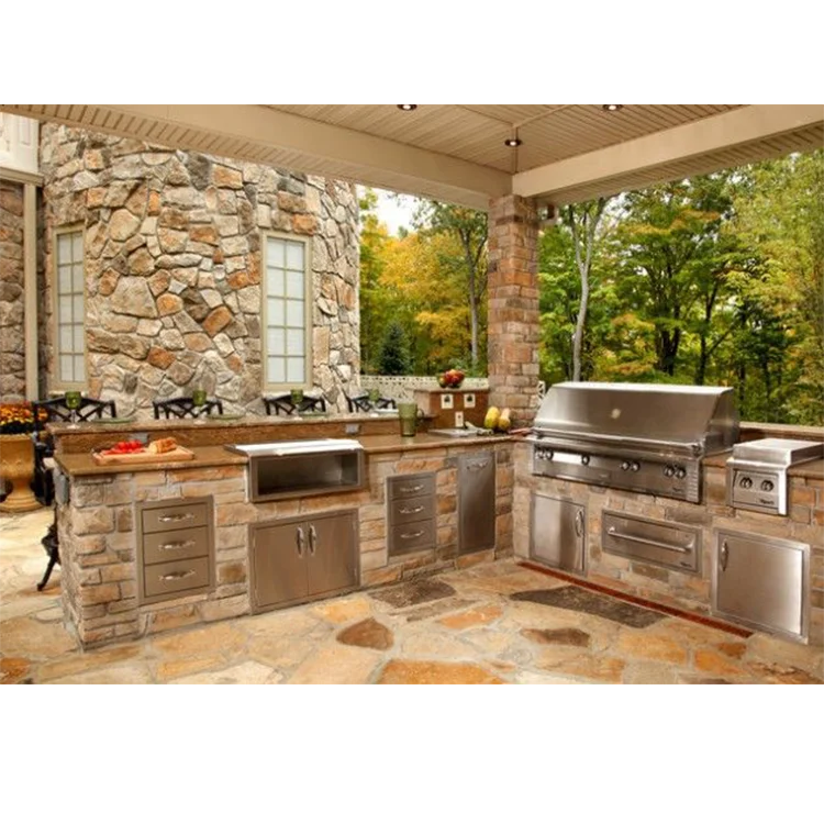 Каменные кухни интерьер Custom Modular Outdoor Kitchen Garden State Stainless Steel Outdoor Bbq Kitchen 