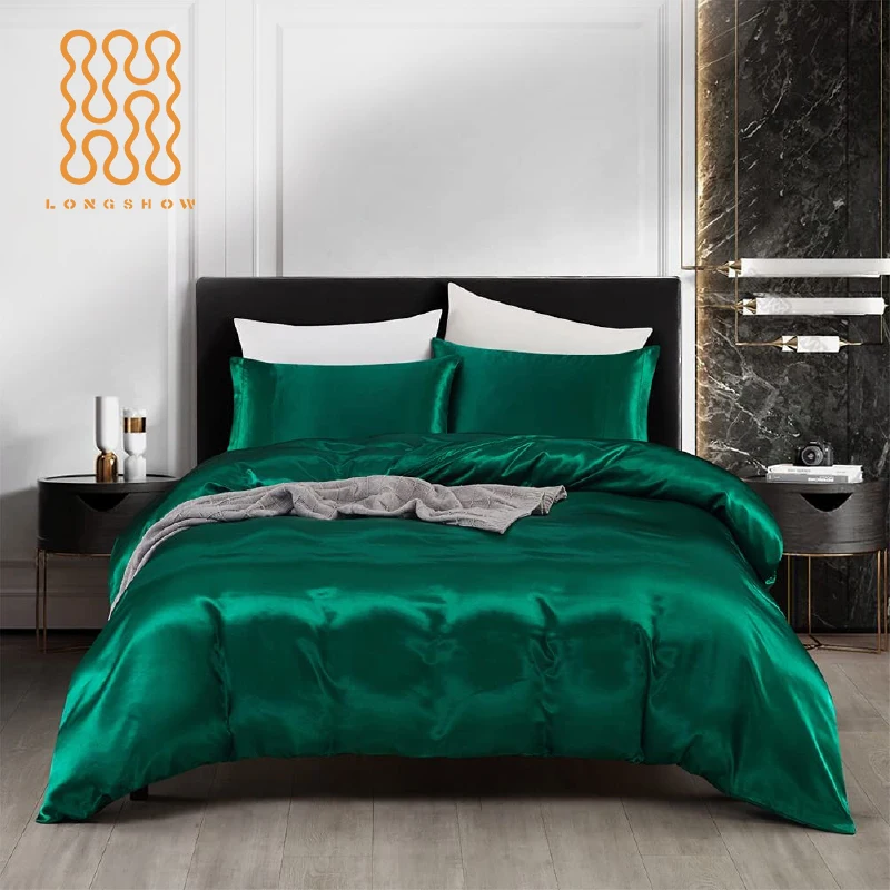 Ultra Soft And Breathable Bedding Set With Zipper Closure 3 Piece Silk Like Satin Comforter